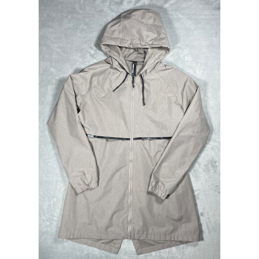 Mondetta Rain Jacket Women's L Beige Hooded Lightweight Mesh Lined Full Zip Coat